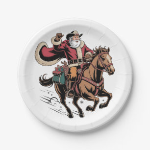 Cowboy Weihnachtsmann Reitet Ein Pferd Weihnachten Pappteller