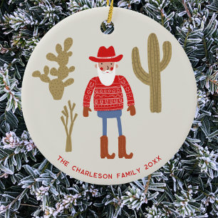 Cowboy Weihnachtsmann Weihnachten Benutzerdefinier Keramik Ornament