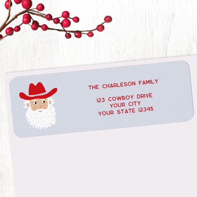 Cowboy-Weihnachtsmann-Weihnachts-Rücksendeadresse (Fun Cowboy Santa Claus Western Christmas Holiday return address labels)