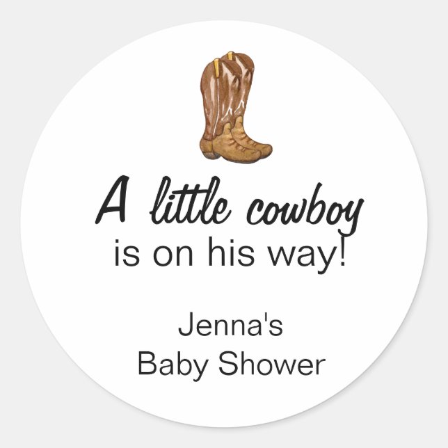 Cowboy Western Babydusche Danke Runder Aufkleber (Vorderseite)