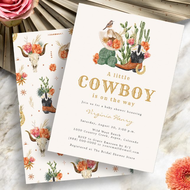 Cowboy Western Babydusche Einladung (Boho A Little Cowboy Western Theme Baby Shower Invitation by Painted Paperie
)