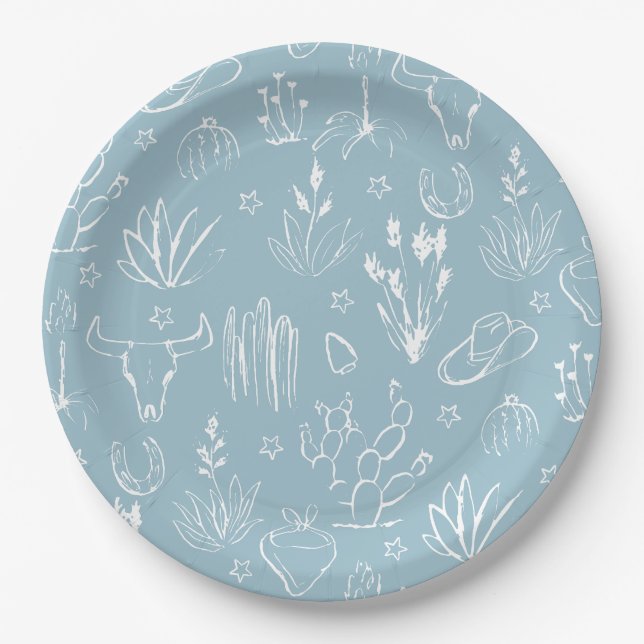 Cowboy Western Blue Paper Plate Pappteller (Vorderseite)