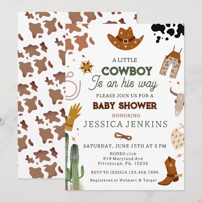 Cowboy Western Boy Babydusche Einladung (Vorne/Hinten)