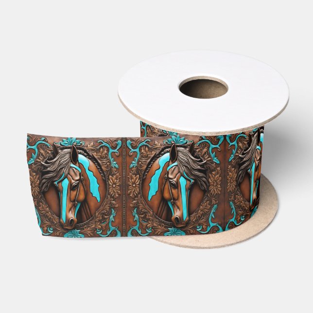Cowboy Western Country Türkise Blue Brown Horse Satinband (Spule)