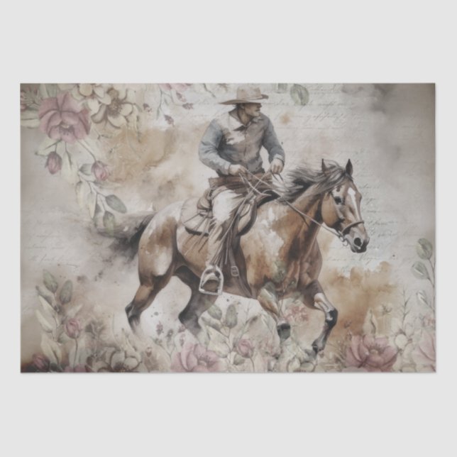 Cowboy-Western Floral Wasserfarbe Seidenpapier (Vorderseite)