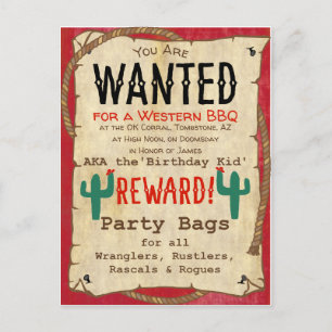 Cowboy Western GRILLEN Birthday Party Gewollt Post Einladungspostkarte