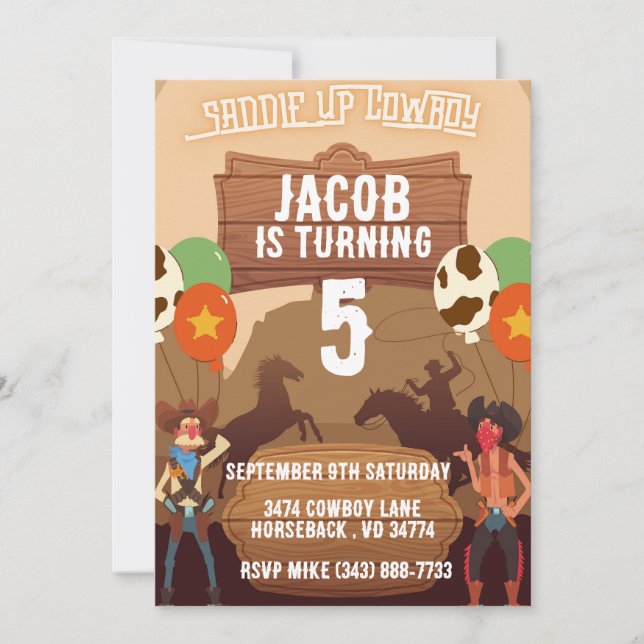 Cowboy Western Horse Invitations d'Anniversaire Th (Devant)