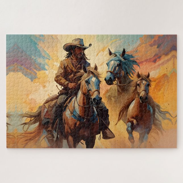 Cowboy Western Horses blue Tan Collage (Horizontal)