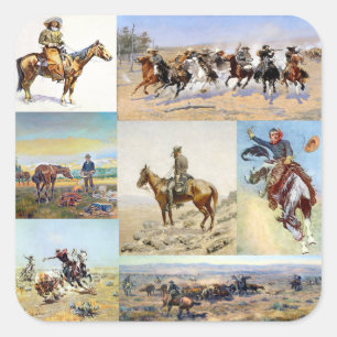 Cowboy-Western-Kunst populär Quadratischer Aufkleber