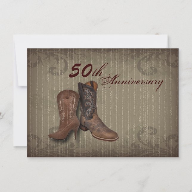 Cowboy Western Land 50. Hochzeitstag Einladung (Vorderseite)