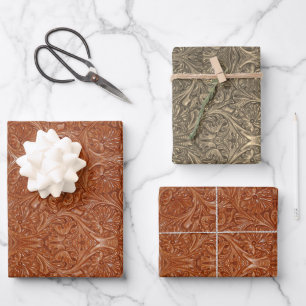Cowboy-Western-Landmuster aus geflochtenem Leder Geschenkpapier Set