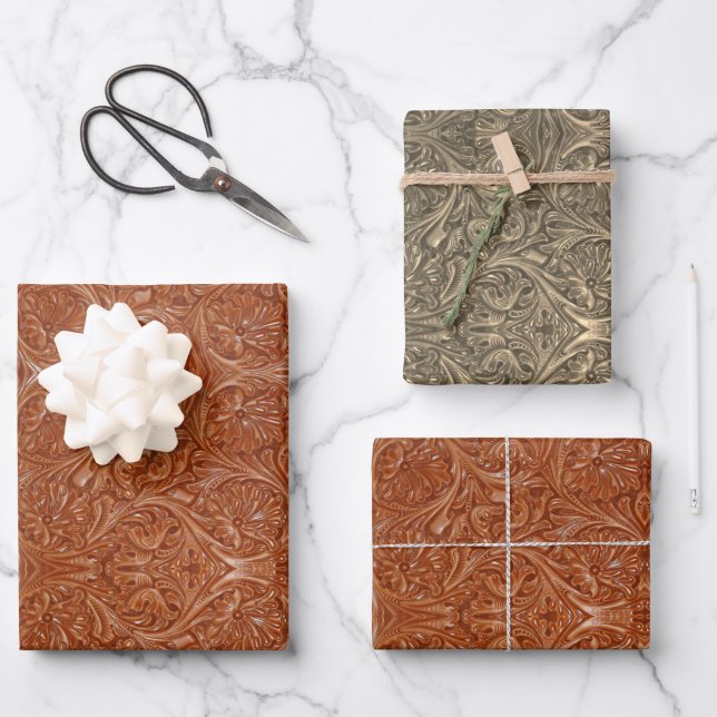 Cowboy-Western-Landmuster aus geflochtenem Leder Geschenkpapier Set (Vorderseite)