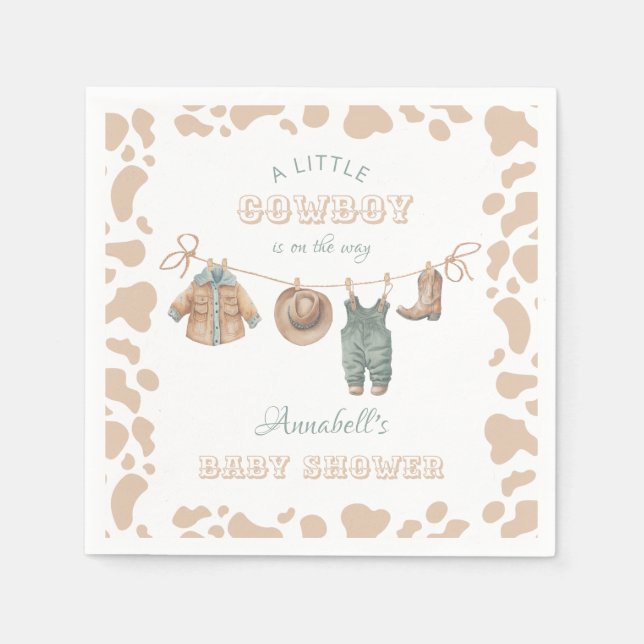 Cowboy Western Light Brown Boy Baby Dusche Willkom Serviette (Vorderseite)