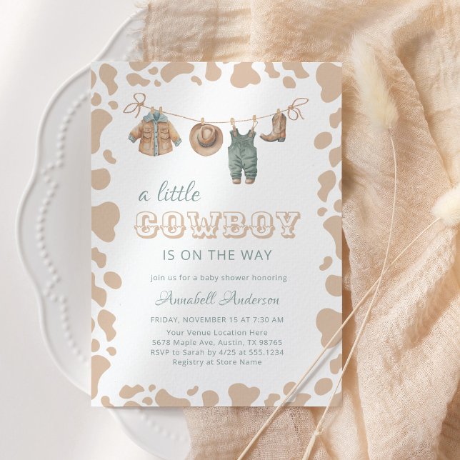 Cowboy Western Light Brown Kariert Baby Dusche Einladung (Von Creator hochgeladen)