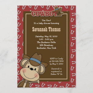 Cowboy Western Monkey 12x18 Baby Dusche Einladung