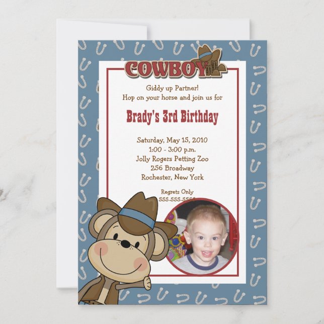 Cowboy Western Monkey 12x18 *FOTO* Geburtstag Einladung (Vorderseite)