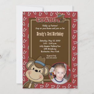 Cowboy Western Monkey 12x18 *FOTO* Geburtstag Einladung