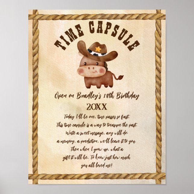 Cowboy Western Party niedliche Pferdezeitkapsel Poster (Vorne)