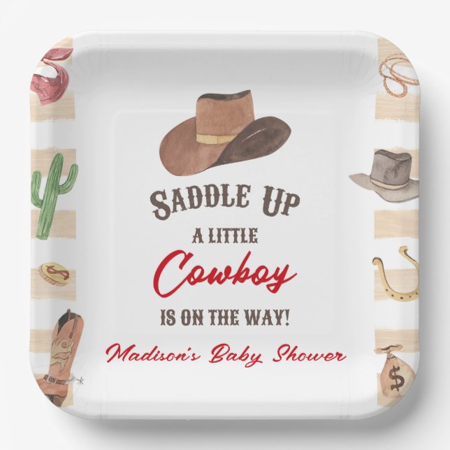 Cowboy Western Rodeo Wild West Baby Dusche Pappteller (Vorderseite)
