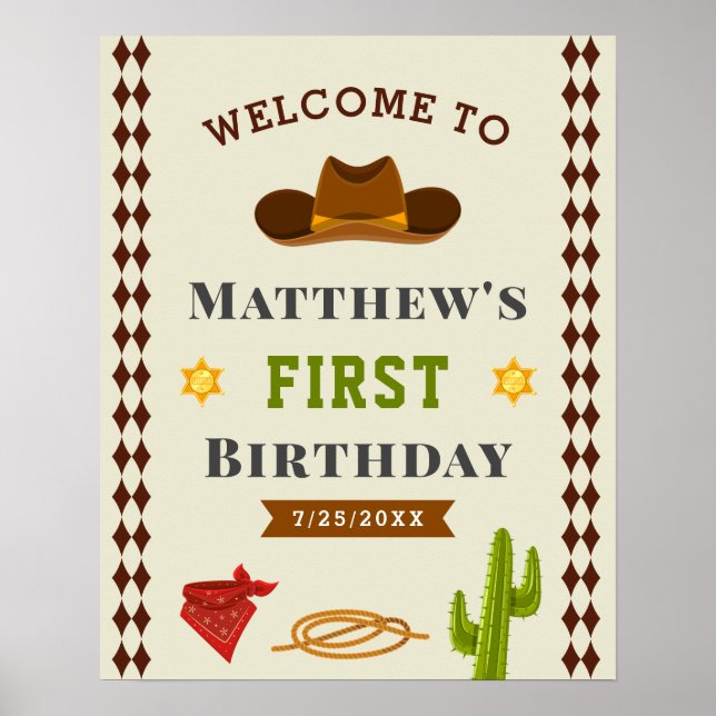 Cowboy Western Saloon Baby Boy Geburtstag Begrüßun Poster (Vorne)