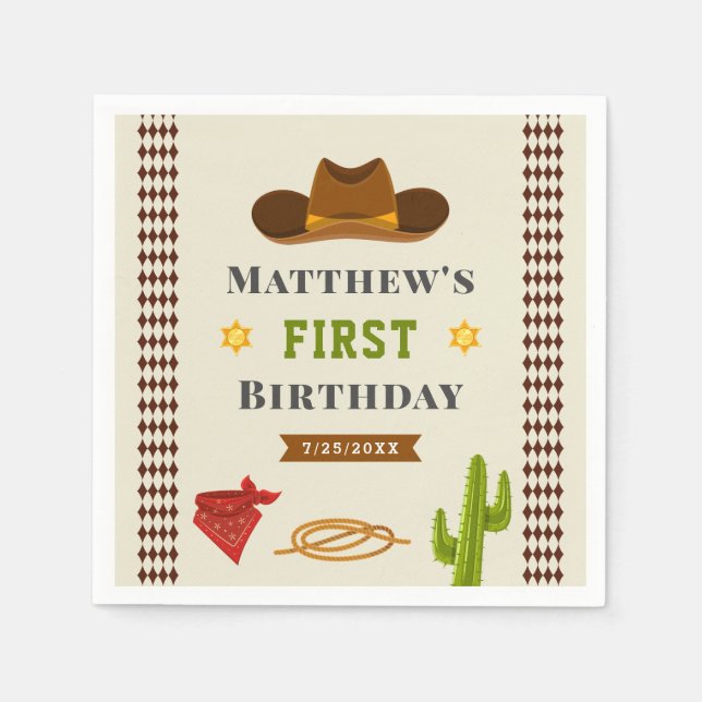 Cowboy Western Saloon Baby Boy Wild West Geburtsta Serviette (Vorderseite)