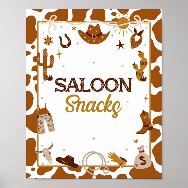 Cowboy Western Saloon Snacks Zeichen Poster (Vorne)
