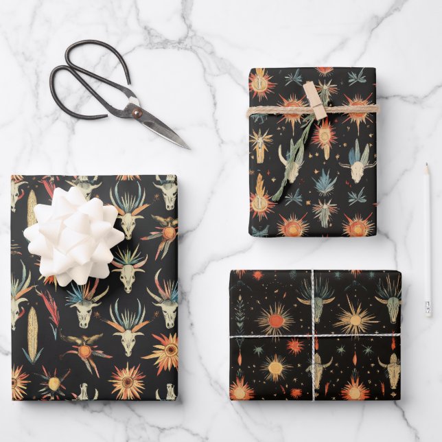 Cowboy Western Skulls Wüste Geschenkpapier Set (Vorderseite)