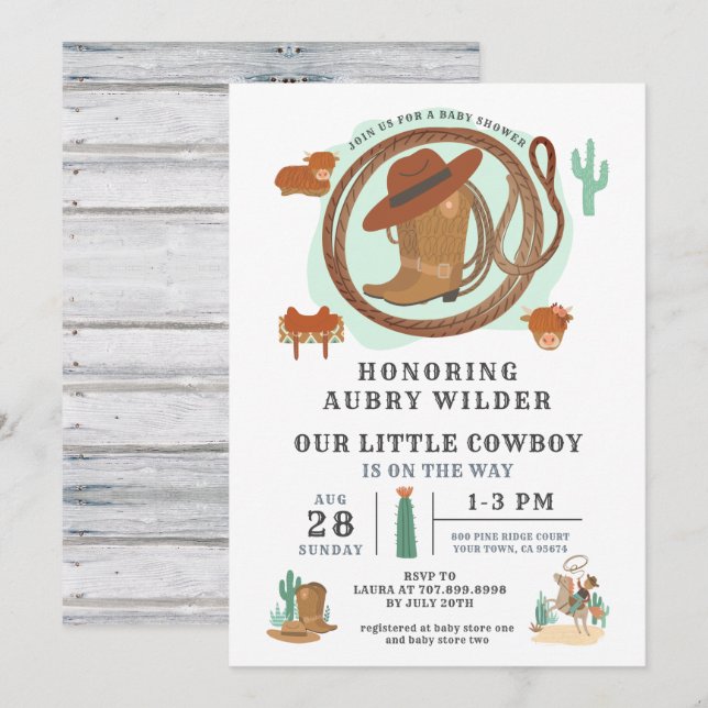 Cowboy Western Thema Geburtstag Einladung (Vorne/Hinten)