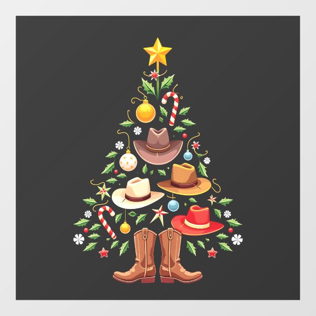 Cowboy Western Weihnachtsbaum Santa Fensteraufkleber (Blatt)