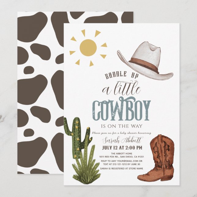 Cowboy Western Wild West Boy Babydusche Einladung (Vorne/Hinten)
