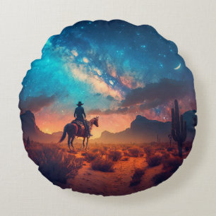 Cowboy Western Wüste Night Ride Cactus Rundes Kissen