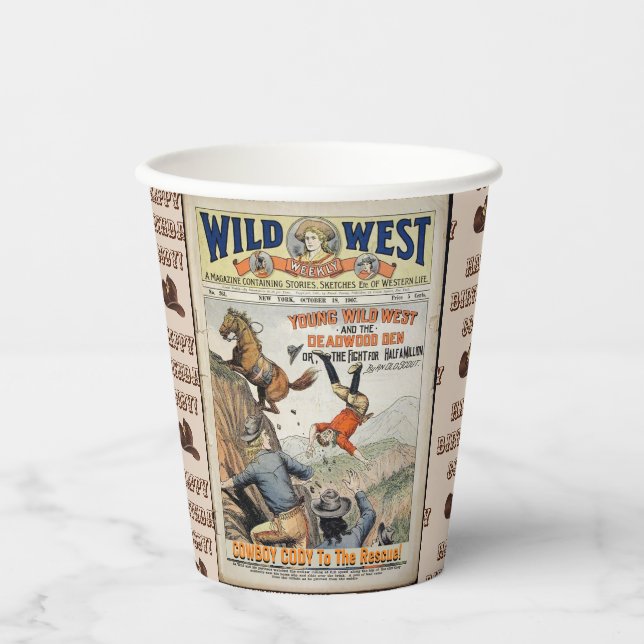 Cowboy Wild West Add Boy's Name Birthday Party Pappbecher (Vorderseite)