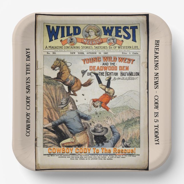 Cowboy Wild West Add Boy's Name Birthday Party Pappteller (Vorderseite)