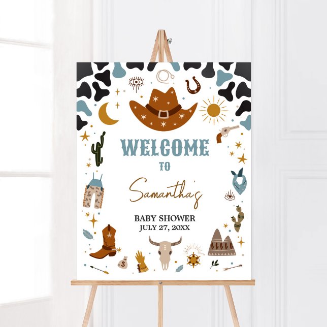 Cowboy Wild West Baby Dusche Willkommen Poster (Country Western Rodeo Baby Shower Welcome Sign)