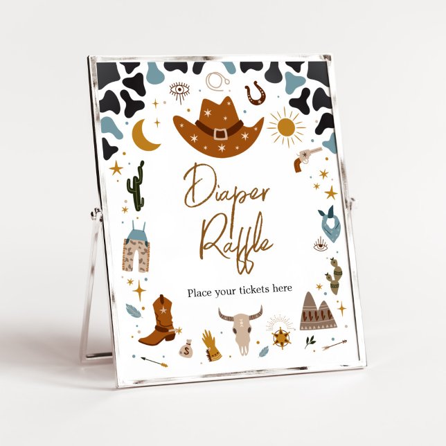 Cowboy Wild West Babydusche Windelwindeln Poster (Country Western Rodeo Baby Shower Diaper Raffle Sign)