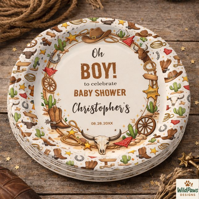 Cowboy Wild West Rodeo Ranch | Rustikale westliche Pappteller (Cowboy Wild West Rodeo Ranch | Rustic Western Baby PAPER PLATE)