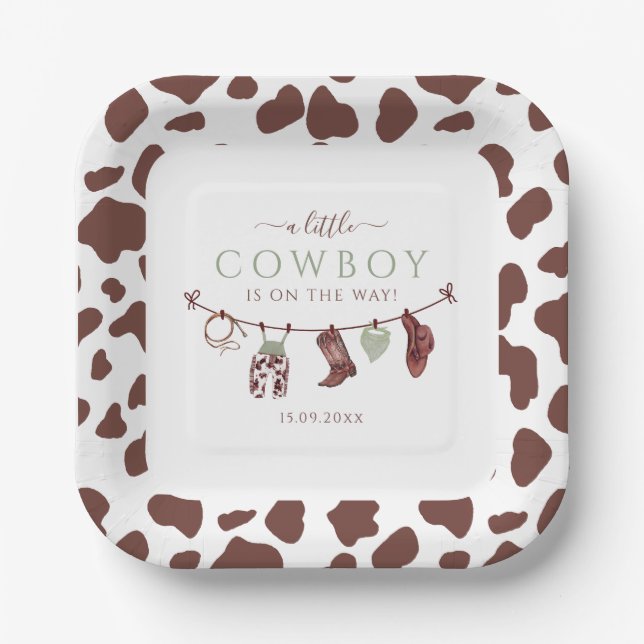 Cowboy Wild West Rodeo Salbei Green Baby Dusche Pappteller (Vorderseite)