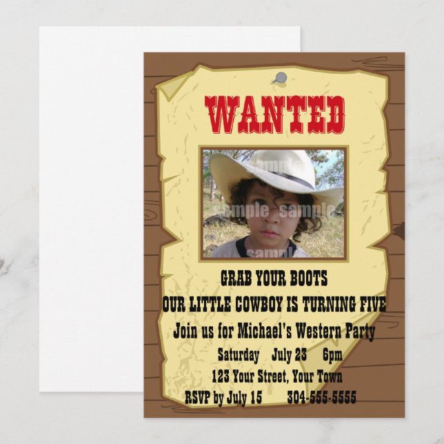 Cowboy Will Geburtstagsparty Einladung (Vorne/Hinten)
