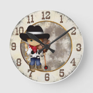 Cowboy with Stick Horse Clock Runde Wanduhr