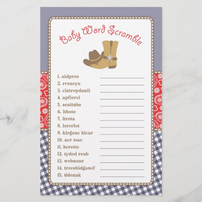 Cowboy Word Scramble Baby Showroom Flyer (Vorne)