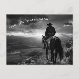 Cowboy zu Pferd bei Sonnenuntergang B&W Foto Postkarte