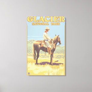Cowboy-zu Pferd - Glacier Nationalpark, Leinwanddruck