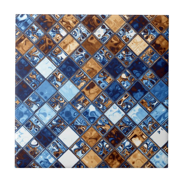 Cowboybandana-blaue Mosaik-Muster-Vorlagen-Kunst Fliese (Vorderseite)