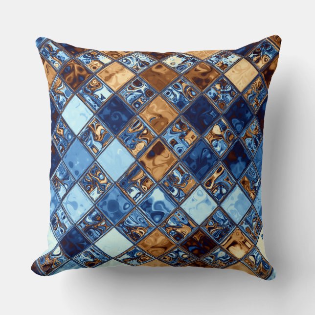 Cowboybandana-blaue Mosaik-Muster-Vorlagen-Kunst Kissen (Vorderseite)