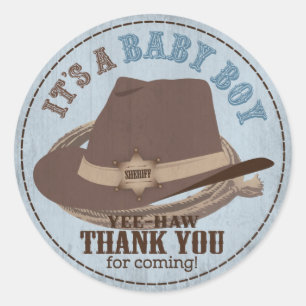 Cowboyhut und Seil-Western-Baby-Dusche Runder Aufkleber
