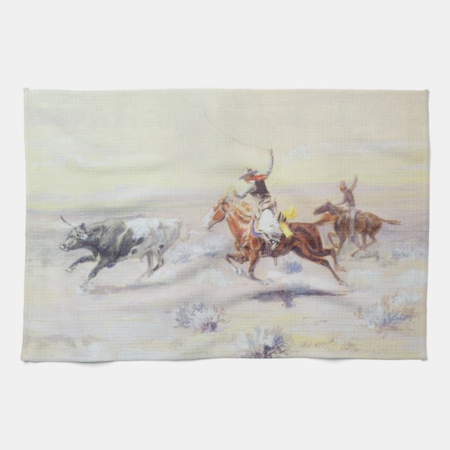 Cowboys aus dem Bar Dreieck von CM Russell Geschirrtuch (Horizontal)