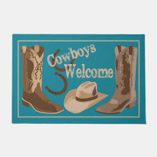 Cowboys begrüßen Türkis-aquamarine blaues Fußmatte