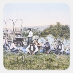 Cowboys bei Lunch, 1904 (Foto) Quadratischer Aufkleber