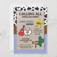 Cowboys Blue Check Anniversaire Sheriff Invitation