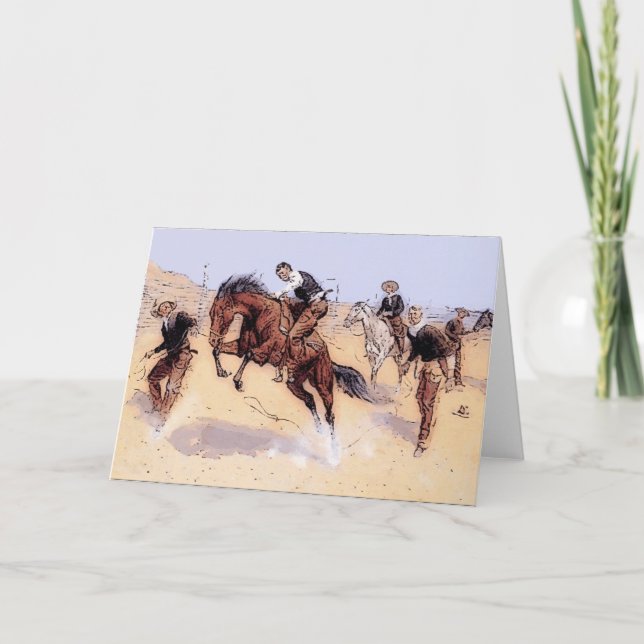Cowboys - Cowboy Breaking Horn Feiertagskarte (Vorderseite)